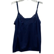 Vintage Vanity Fair Camisole Blue Satin Lace Trim Size 36 Slip Top
