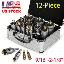 12Pcs Carbide Hole Saw Kit for Metal Heavy Duty TCT Hole Cutter Drill Bits Set