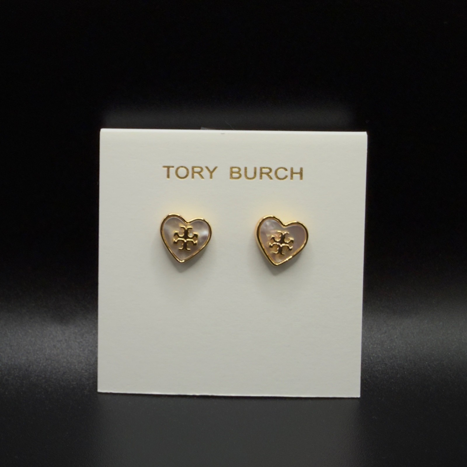 Tory Burch Mother of Pearl Heart Bezel Stud Earrings | Giftable | Full Packaging thumbnail 2