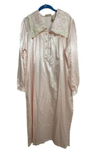 Vintage Delicates Nightgown Satin Pink Cottagecore Women's Medium Embroidered
