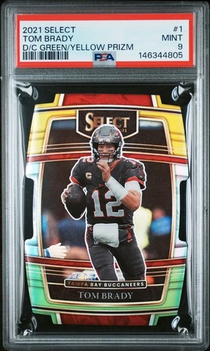 2021 PANINI SELECT DIE-CUT GREEN/YELLOW PRIZM #1 TOM BRADY PSA 9