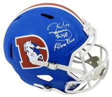 Karl Mecklenburg Signed Broncos T/B F/S Speed Rep Helmet w/Albino Rhino (SS COA)