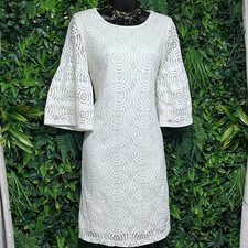 Tacera Dress Small Cream Lace Bell Sleeve Sheath Cocktail 3624