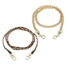 2 Pcs Purse Chain Strap, 47/24 Inch Light Gold Chain with Dark Brown Leather