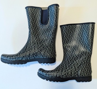 Gently Used- Sperry Welly/Rainboots Blue Nautical Anchors - Women s Size 7 US
