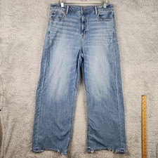 American Eagle Jeans Womens 10 Light Wash Super High Rise Baggy Wide Leg Stretch
