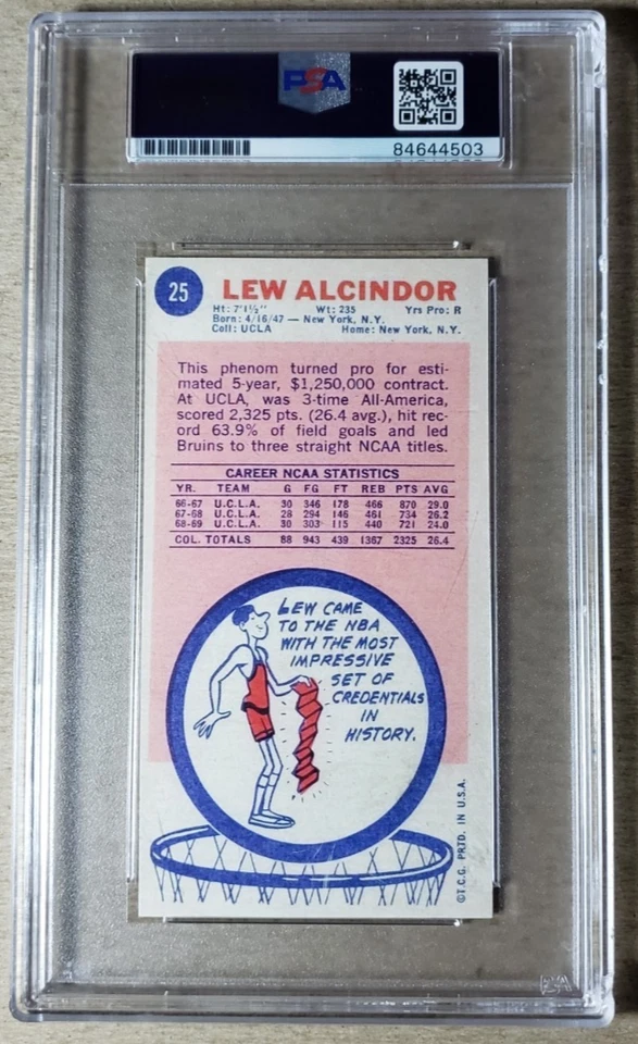 Kareem Abdul-Jabbar Firmado 1969 Topps Novato Reimpresión PSA/DNA Certificado Automático Foto 2 de 2