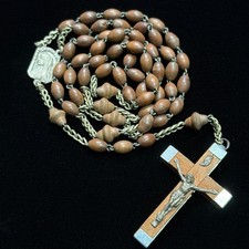 Vintage OL Lourdes Brown Coco Wood Bead Catholic Rosary - LOURDES FRANCE
