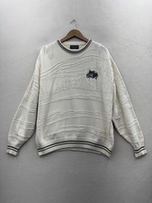 Vintage Wolf Sweater Men's XL Cream Textured Knit USA Made Nature Embroidered