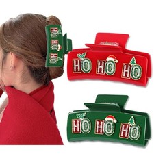 Christmas Hair Claw Clips for Women Red Green Christmas Lights Tree Pattern D