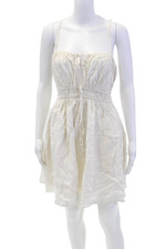 Faithfull The Brand Womens Linen Elastic Waist Sleeveless Dress Cream Size 10