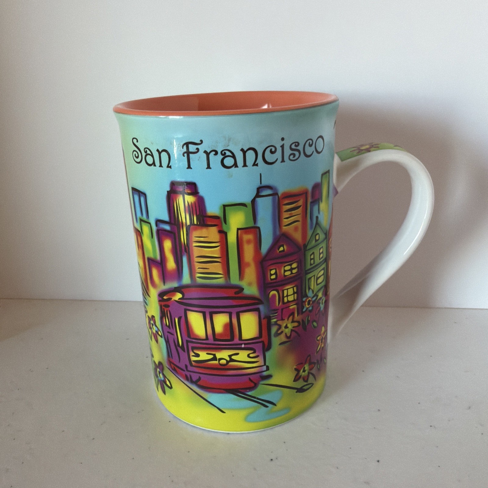 San Francisco Coffee Mug Tea Cup Scenery Neon Colors Golden Gate Bridge Trolley