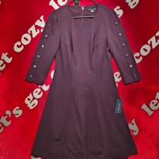 Tommy Hilfiger Women's Size 10 Plum Fit & Flare Midi Dress NWT Silver Button...
