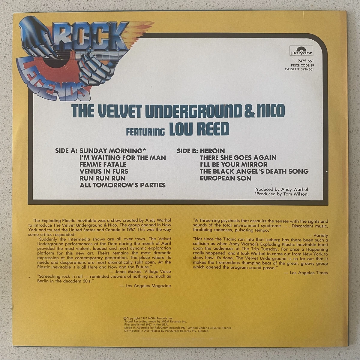 THE VELVET UNDERGROUND & NICO featuring Lou Reed Vinyl LP Rock Legends reissue 
