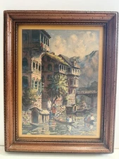 Dina Nath Walli Original Watercolor “Appletree Canal” (Kashmir, India) – Framed