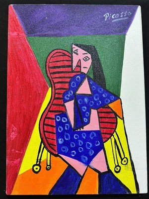 pablo picasso painting  oil on canvas signed stamped vintage 0.25 x 0.35 m