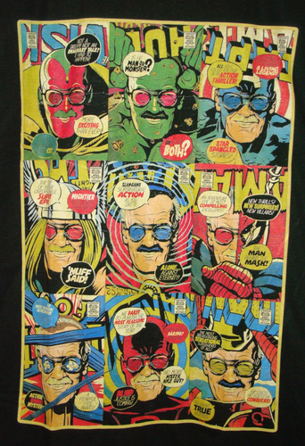 NEW NWOT STAN LEE COMIC BOOK COVERS MENS T SHIRT BLACK SIZE LARGE - Picture 2 of 2