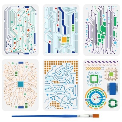  6 PCS Circuit Board Stencils with Paint Brush 8.3x11.7inch Circuit Diagram 