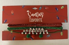 NEW Santa  s Favorite Choker Necklace Set Merry Christmas Green Red Beads Poms