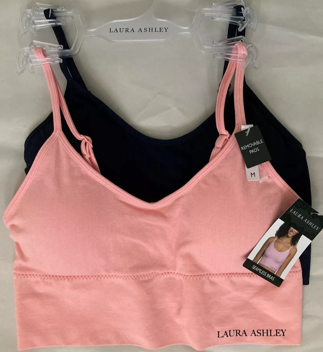 NWT LAURA ASHLEY 1 PEACH 1 NAVY BLUE WIRE FREE BRA STYLE LS8986