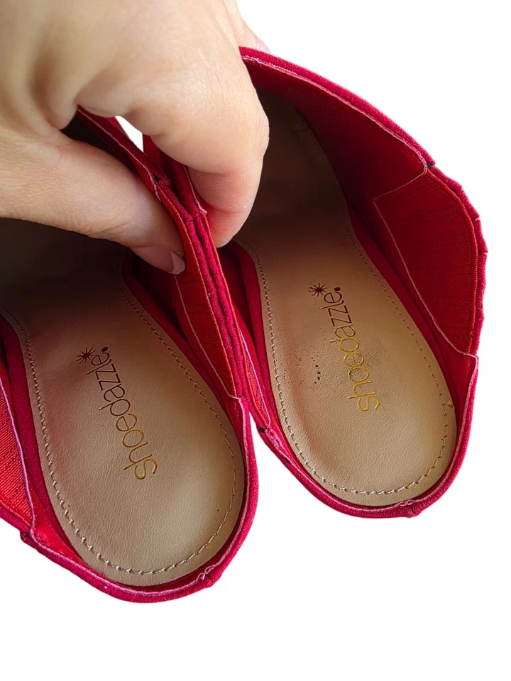 ShoeDazzle Rojo Negro Punta Punta Tacón de Aguja Mules Talla 7.5 Imitación Gamuza Sin Cordones- Foto 3 de 4