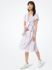 MICHAEL KORS Size XS NEW $225 Dot Jacquard Ruffle Wrap Dress Mauve