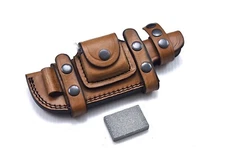 CFK HIGH QUALITY Handmade BROWN Leather Horizontal 6 INCH Knife Scout Sheath Set