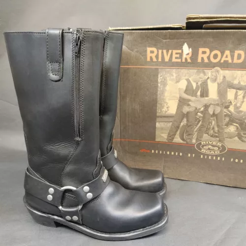 River Road Tucker Rocky Biker Motorcycle Boots Zip Harness Size 8 Mens Black