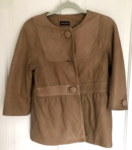 Principles Leather Jacket Women's Beige Size 12 - Missing Button - Marked