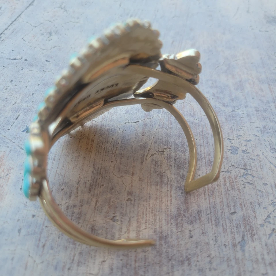 Pulsera Joyería Brazalete Metal Marca Suerte Turquesa Tono Dorado Pequeña Muñeca 6-6.5" Foto 4 de 4