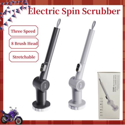 Electric Cordless Spin Scrubber Tub Cleaning Brush with 8 Brush 3 Speed Switch