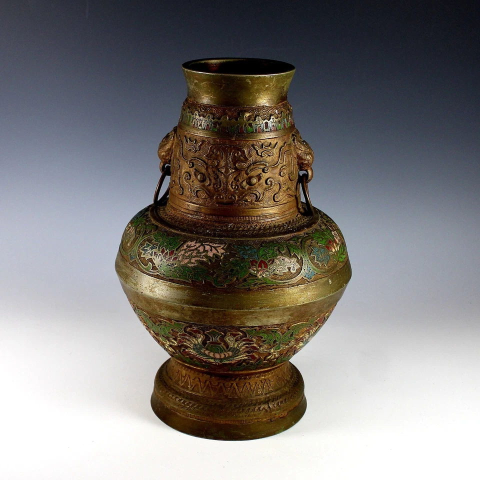 Antiguo tarro japonés Champlevé, jarrón con asas de águila Foto 4 de 4