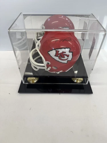 Joe Montana Autographed Riddell Mini Football Helmet with Display Case Kansas...