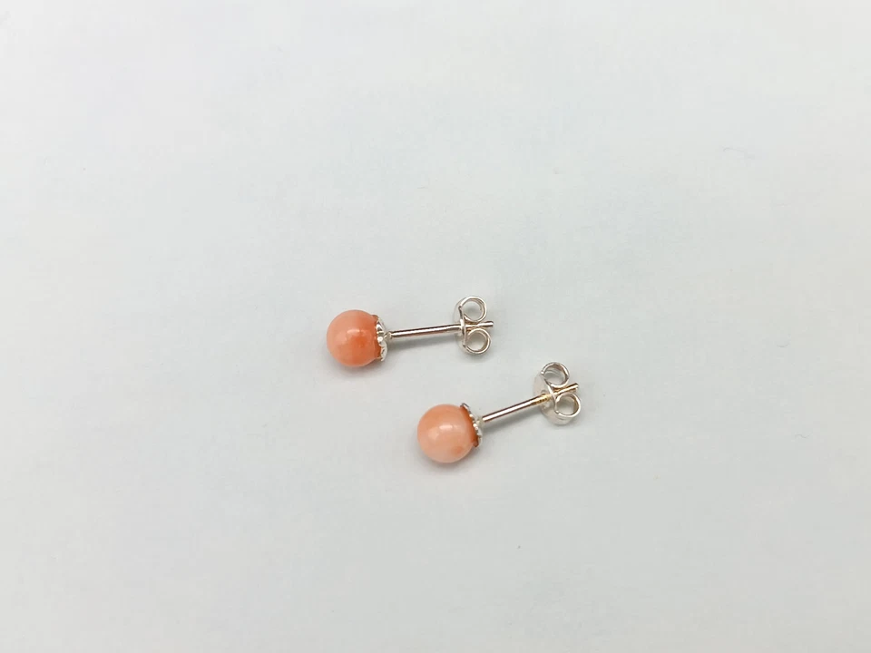 Orecchini donna pallini vero corallo rosa Giappone argento bianco 925 - Immagine 3 di 4