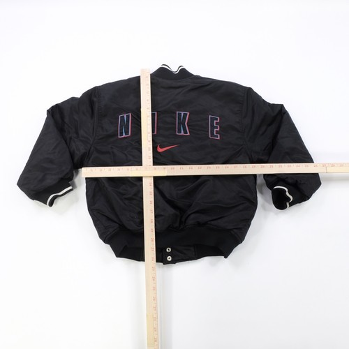 Rare Vintage NIKE Spell Out Swoosh Button Front Satin Jacket 2000s Black Youth M - Picture 11 of 14