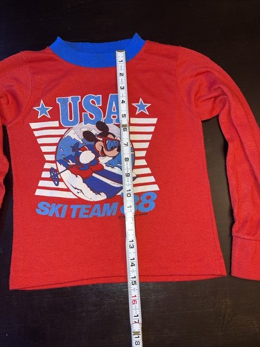 Vintage Child’s USA Ski Team ‘88 Mickey Mouse Shirt Pajama Top 25”C 15” L - Picture 5 of 8