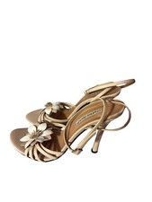 Charles David Ankle Straps Sz 9B Blush Rose Open Toe Flower Top Leather Sandals