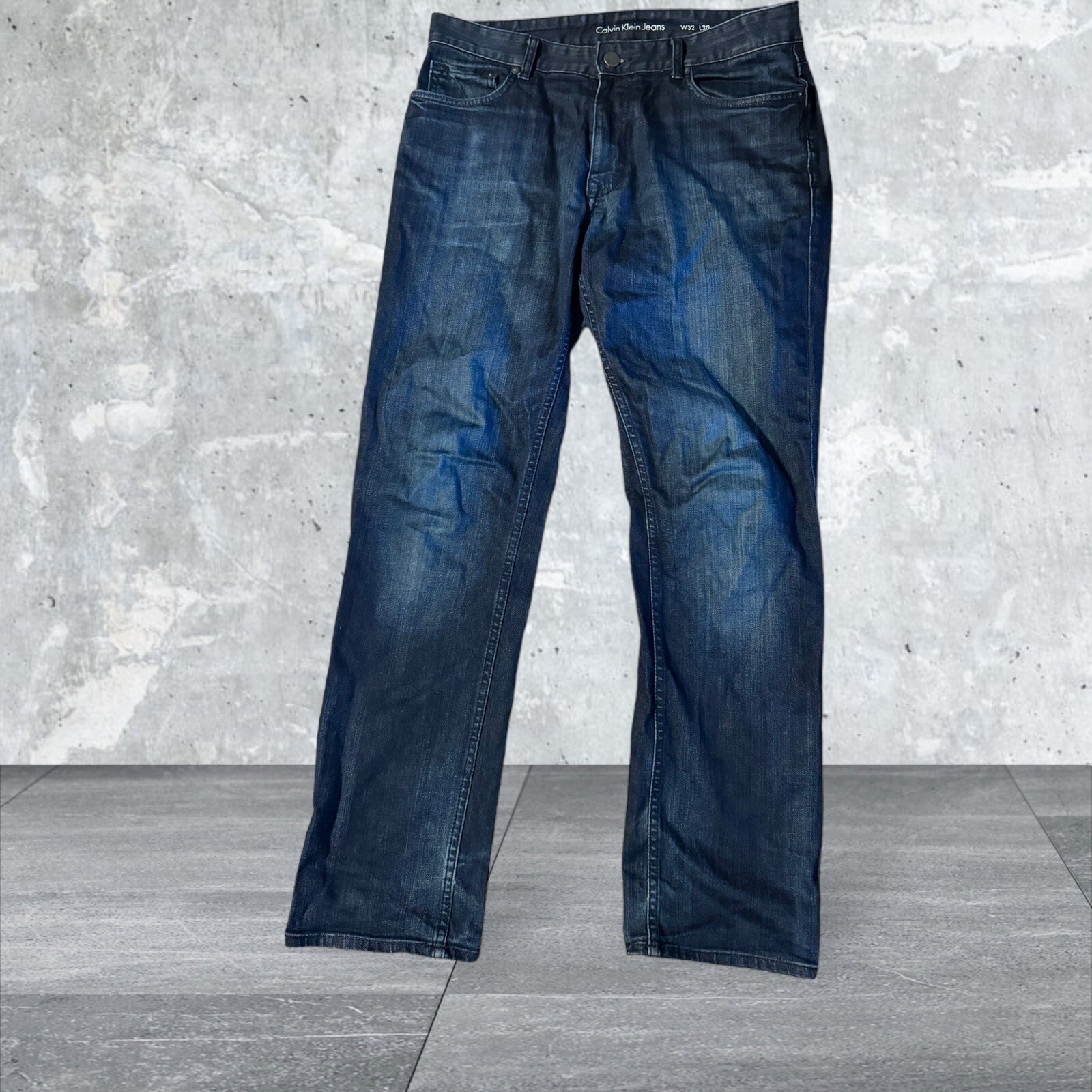 Calvin Klein Men's Slim Straight-Fit Stretch Jeans Boston Blue 32 x 30 Dark Blue