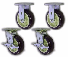 Set of 4 Plate Caster w/ 6" x 2" Polyurethane Wheel Swivel/Rigid Trolley Cart