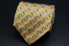 ROBERT TALBOTT Silk Tie. Yellow with Blue Fan Design