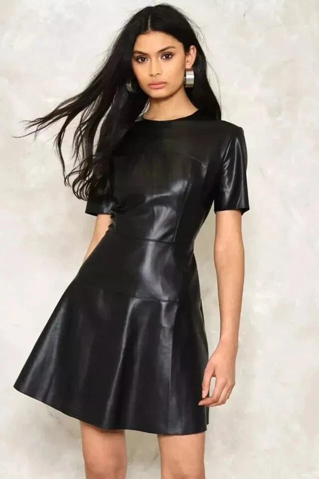 Skin Tight Leather Dresses Handmade Leather Short Sleeve Dresses For Women For Sale Skin Tight Leather Dresses Handmade Leather Short Sleeve Dresses For Women For Sale