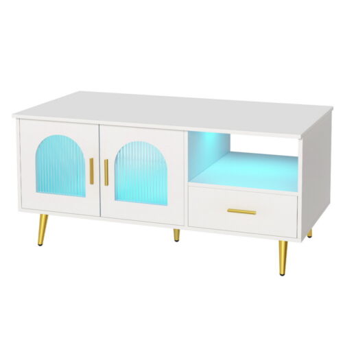 Artiss LED Coffee Table End Table Open Shelf Drawer Storage Living Room White - Picture 2 of 9