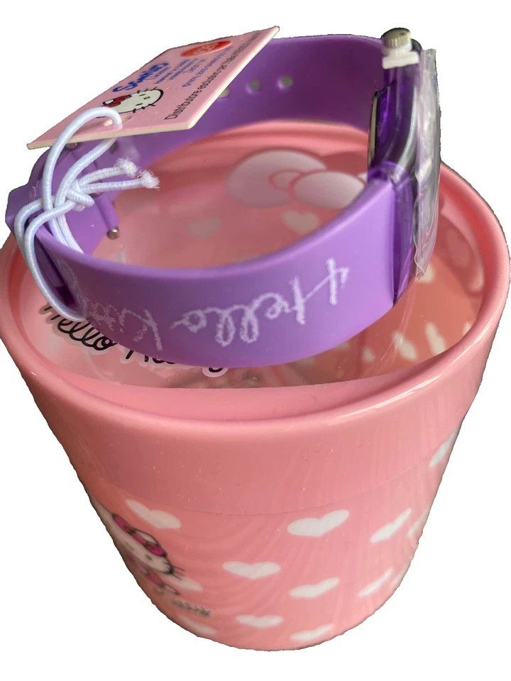 Reloj Hello Kitty Lila Damas Adolescentes, Estuche Delgado Blanco Correa Hello Kitty NUEVO Foto 2 de 3