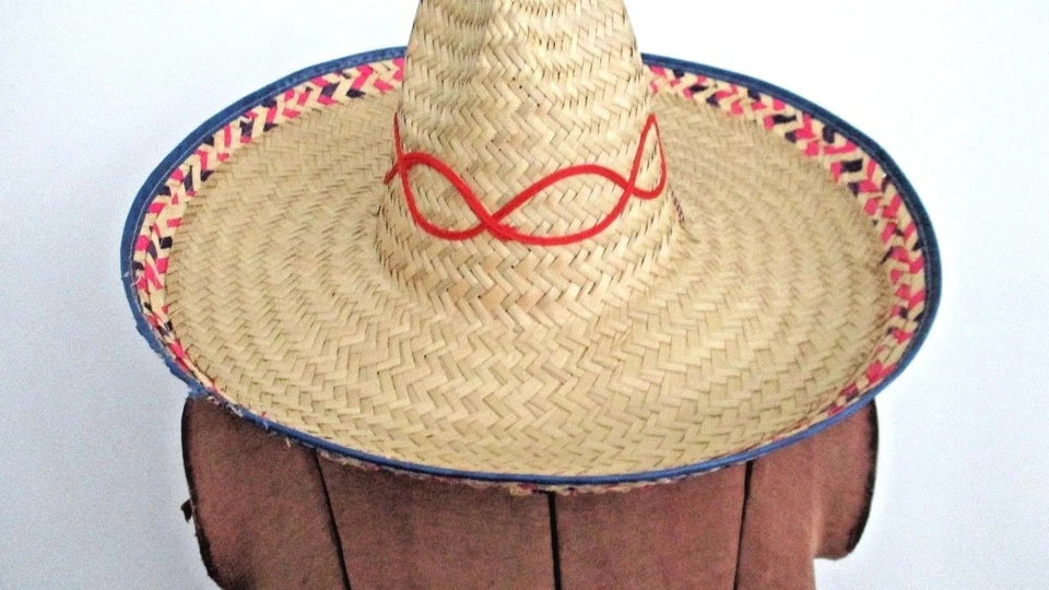 Vtg 19" MEXICAN Sombrero CINCO DE MAYO HALLOWEEN Costume Party Decor STRAW HAT - Image 3 of 4