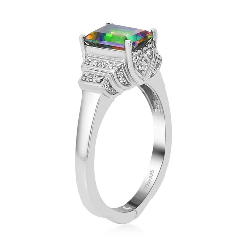 2.85ctw Northern Lights Mystic Topaz Ring Platinum/Sterling Silver Size 5 - 第 5/7 張圖片
