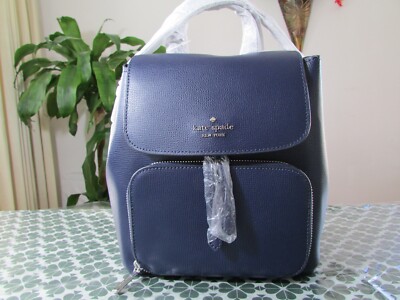 NWT Kate Spade Leather Kristi Medium Flap Backpack KA695 Parisian Navy 