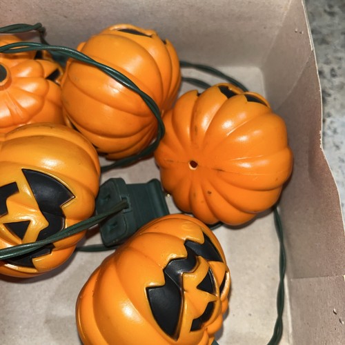 Vintage Halloween Blow Mold Pumpkin String Lights Set of 10w/Box Jack-O-Lanterns - Picture 2 of 10