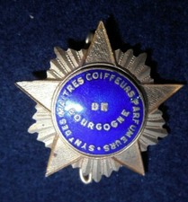 RARE SYNDICAT COIFFEURS PARFUMEURS DE BOURGOGNE INSIGNE ÉMAILLÉ ÉPINGLETTE BADGE