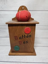Vtg Button Box for Sewing Storage - 10" Tall - Cornwall Wood Products 