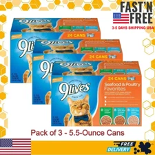 NEW 9Lives Seafood and Poultry Favorites Pate Wet Cat Food All Ages Variety Pack